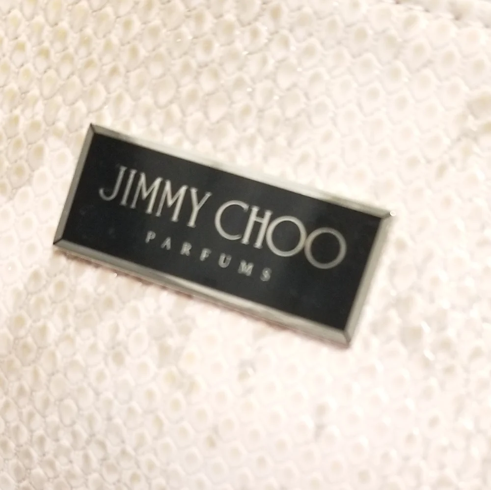 JIMMY CHOO Light Pink Snakeskin Embossed Vegan Cosmetic Clutch Bag